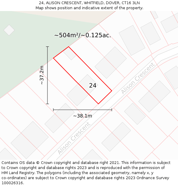24, ALISON CRESCENT, WHITFIELD, DOVER, CT16 3LN: Plot and title map