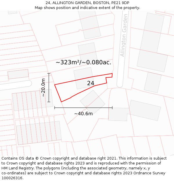 24, ALLINGTON GARDEN, BOSTON, PE21 9DP: Plot and title map