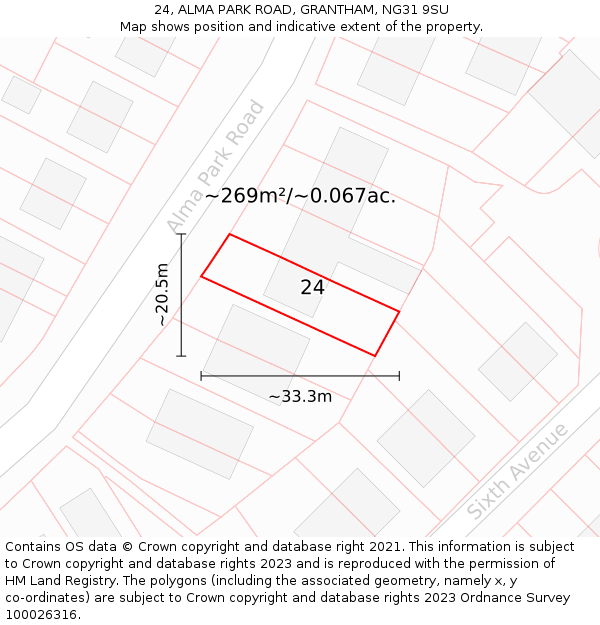 24, ALMA PARK ROAD, GRANTHAM, NG31 9SU: Plot and title map