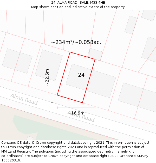 24, ALMA ROAD, SALE, M33 4HB: Plot and title map