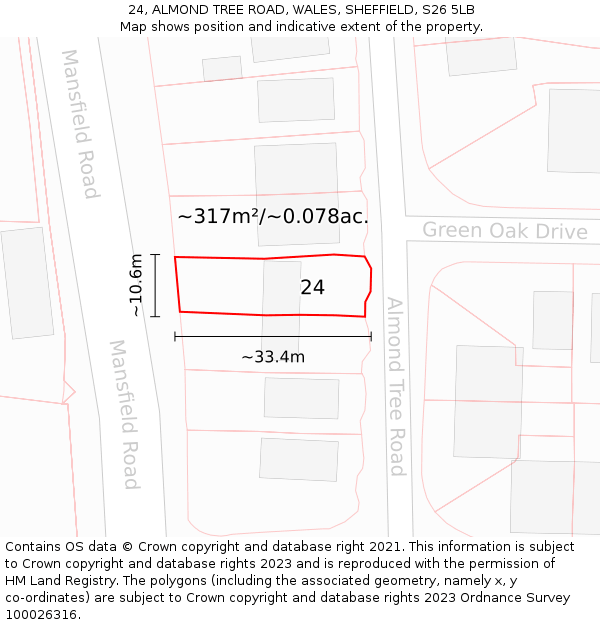 24, ALMOND TREE ROAD, WALES, SHEFFIELD, S26 5LB: Plot and title map