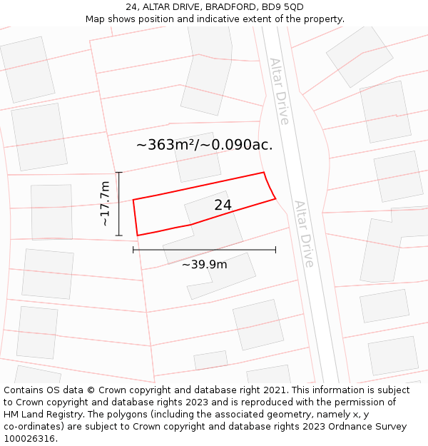 24, ALTAR DRIVE, BRADFORD, BD9 5QD: Plot and title map