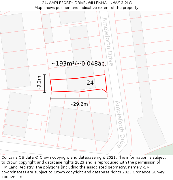 24, AMPLEFORTH DRIVE, WILLENHALL, WV13 2LG: Plot and title map