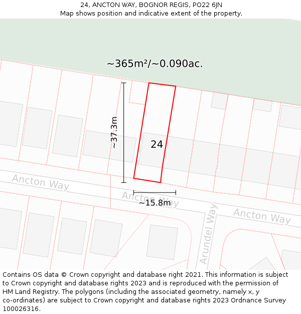 24, ANCTON WAY, BOGNOR REGIS, PO22 6JN: Plot and title map