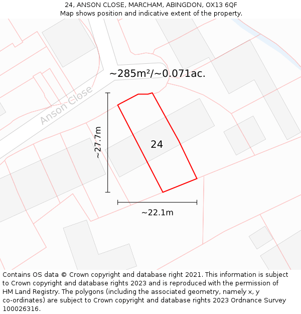 24, ANSON CLOSE, MARCHAM, ABINGDON, OX13 6QF: Plot and title map