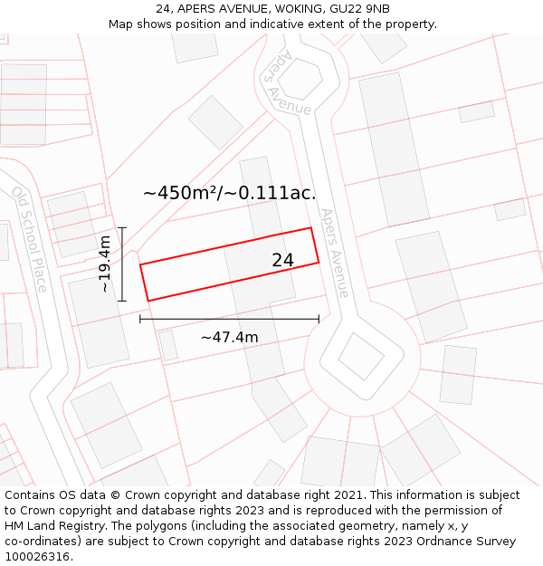 24, APERS AVENUE, WOKING, GU22 9NB: Plot and title map