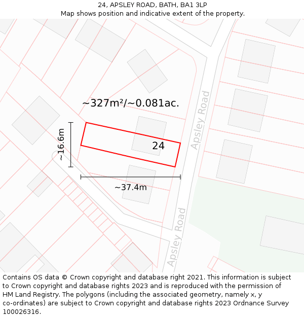 24, APSLEY ROAD, BATH, BA1 3LP: Plot and title map