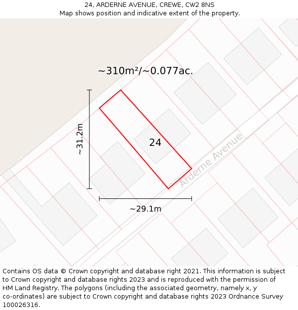 24, ARDERNE AVENUE, CREWE, CW2 8NS: Plot and title map