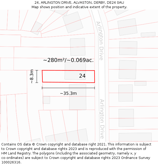 24, ARLINGTON DRIVE, ALVASTON, DERBY, DE24 0AU: Plot and title map