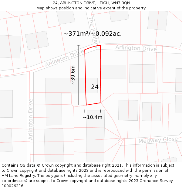 24, ARLINGTON DRIVE, LEIGH, WN7 3QN: Plot and title map