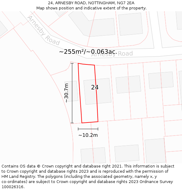 24, ARNESBY ROAD, NOTTINGHAM, NG7 2EA: Plot and title map