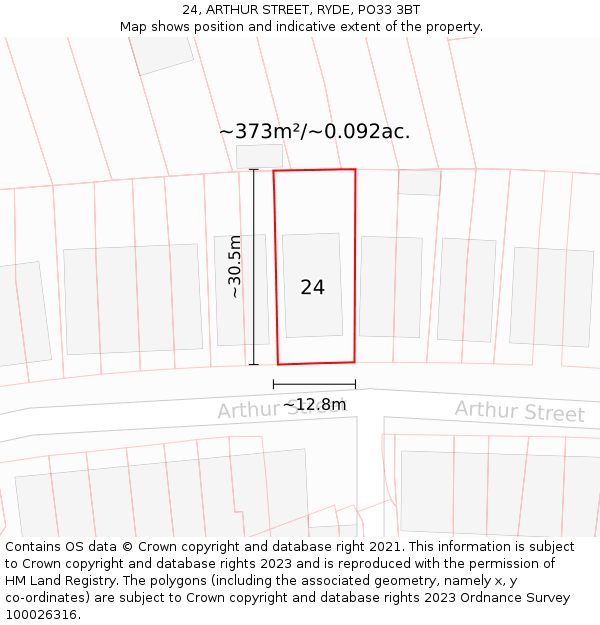 24, ARTHUR STREET, RYDE, PO33 3BT: Plot and title map