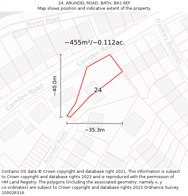 24, ARUNDEL ROAD, BATH, BA1 6EF: Plot and title map