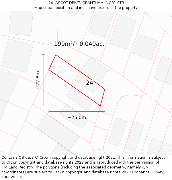 24, ASCOT DRIVE, GRANTHAM, NG31 9TB: Plot and title map