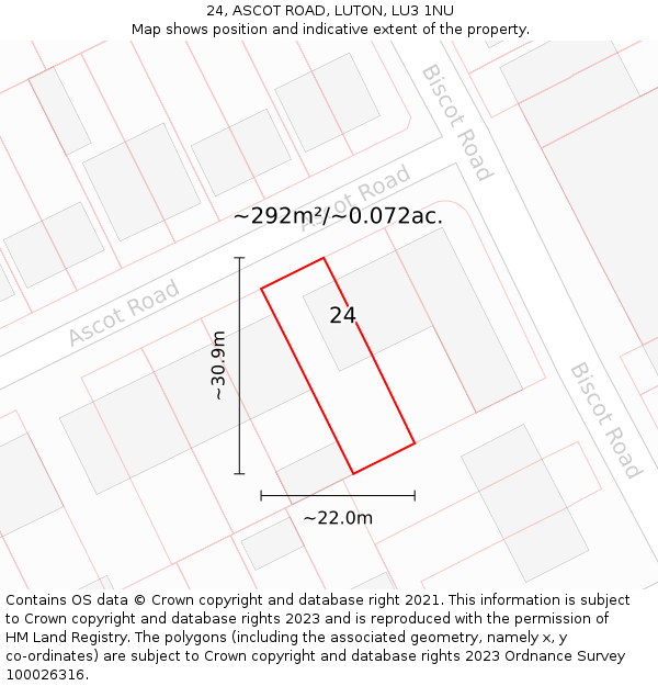 24, ASCOT ROAD, LUTON, LU3 1NU: Plot and title map