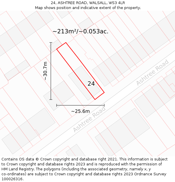 24, ASHTREE ROAD, WALSALL, WS3 4LR: Plot and title map