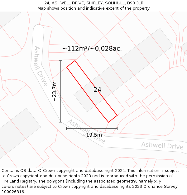 24, ASHWELL DRIVE, SHIRLEY, SOLIHULL, B90 3LR: Plot and title map