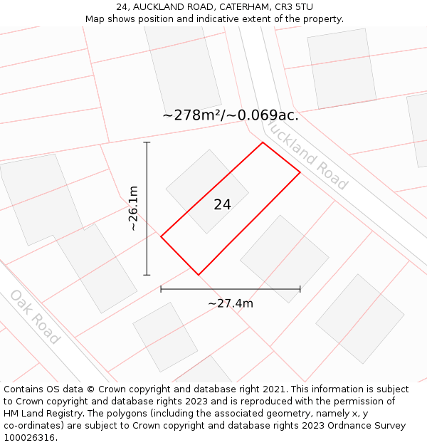 24, AUCKLAND ROAD, CATERHAM, CR3 5TU: Plot and title map