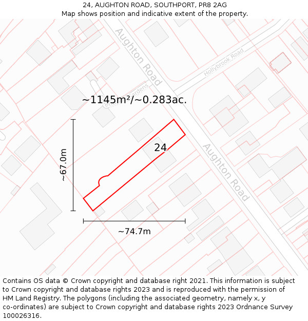 24, AUGHTON ROAD, SOUTHPORT, PR8 2AG: Plot and title map