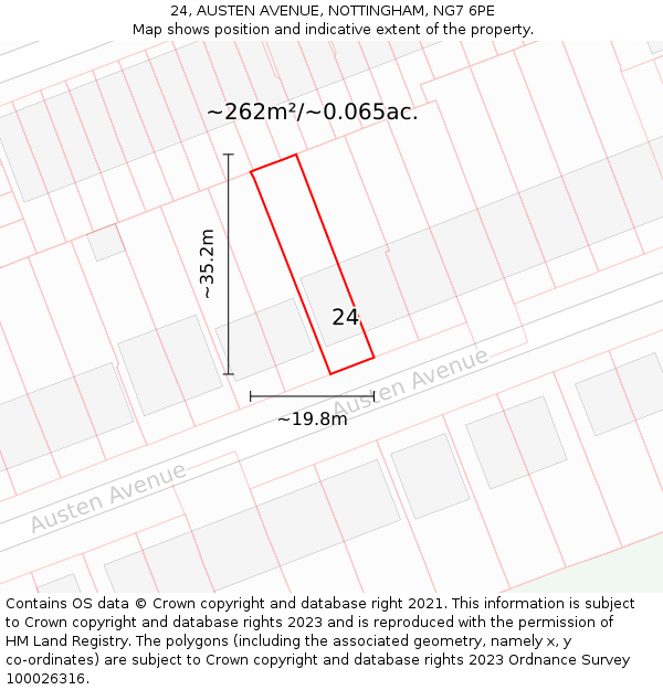 24, AUSTEN AVENUE, NOTTINGHAM, NG7 6PE: Plot and title map