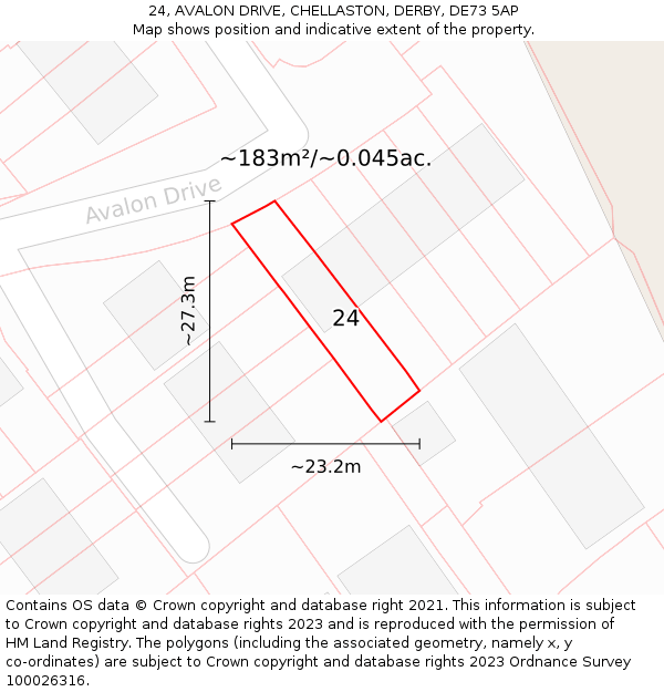 24, AVALON DRIVE, CHELLASTON, DERBY, DE73 5AP: Plot and title map