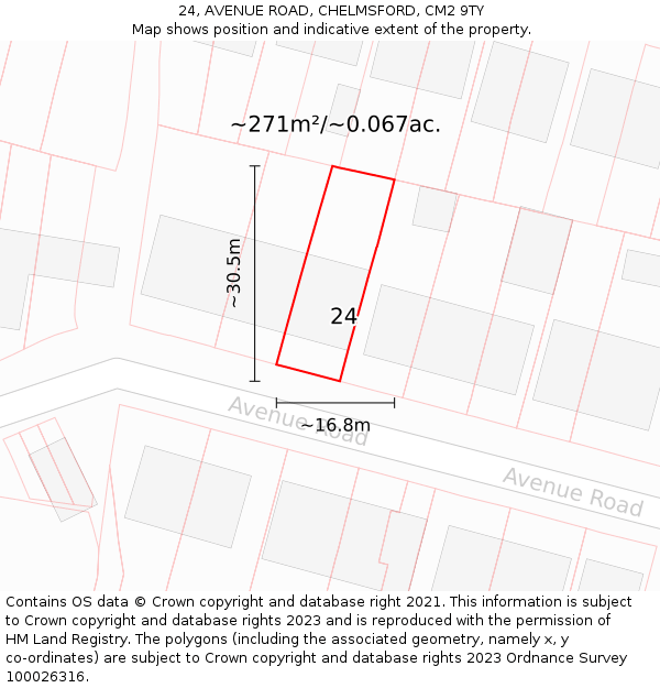 24, AVENUE ROAD, CHELMSFORD, CM2 9TY: Plot and title map