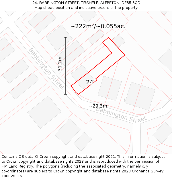 24, BABBINGTON STREET, TIBSHELF, ALFRETON, DE55 5QD: Plot and title map