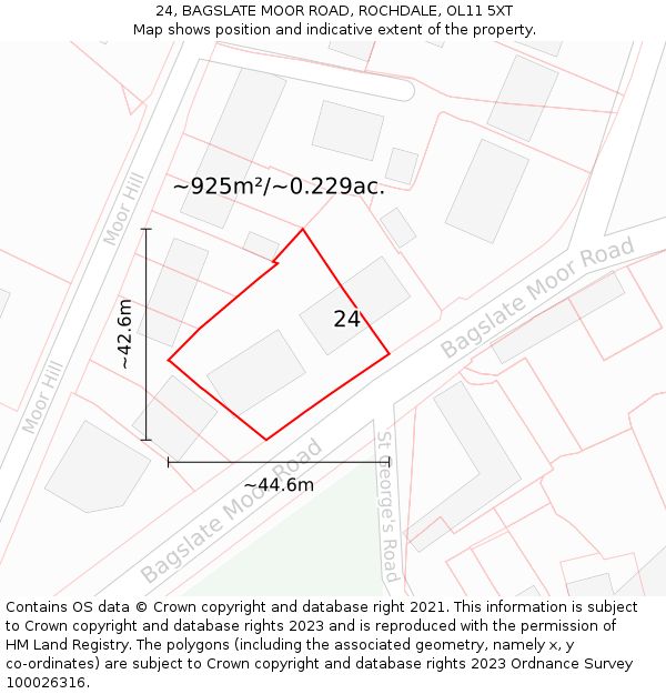 24, BAGSLATE MOOR ROAD, ROCHDALE, OL11 5XT: Plot and title map