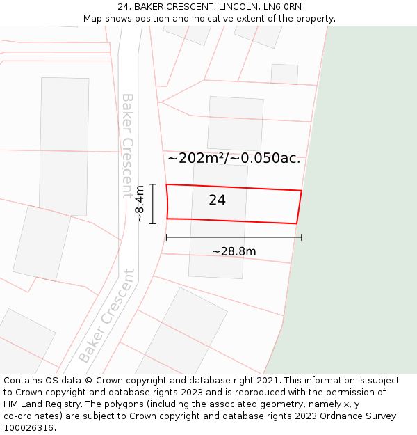 24, BAKER CRESCENT, LINCOLN, LN6 0RN: Plot and title map