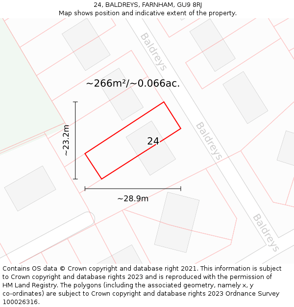 24, BALDREYS, FARNHAM, GU9 8RJ: Plot and title map