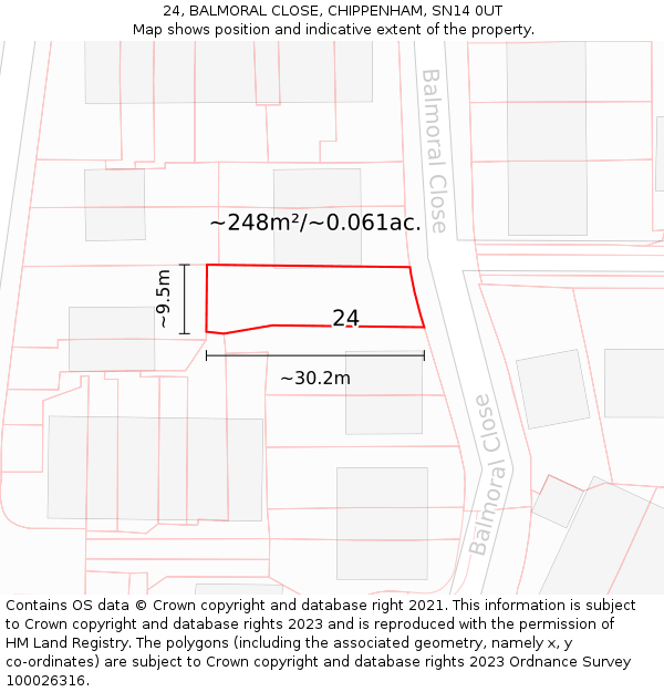 24, BALMORAL CLOSE, CHIPPENHAM, SN14 0UT: Plot and title map