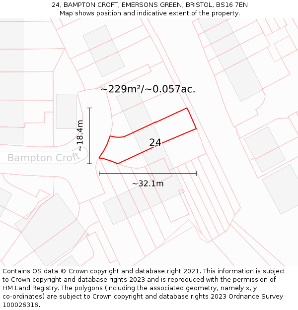 24, BAMPTON CROFT, EMERSONS GREEN, BRISTOL, BS16 7EN: Plot and title map