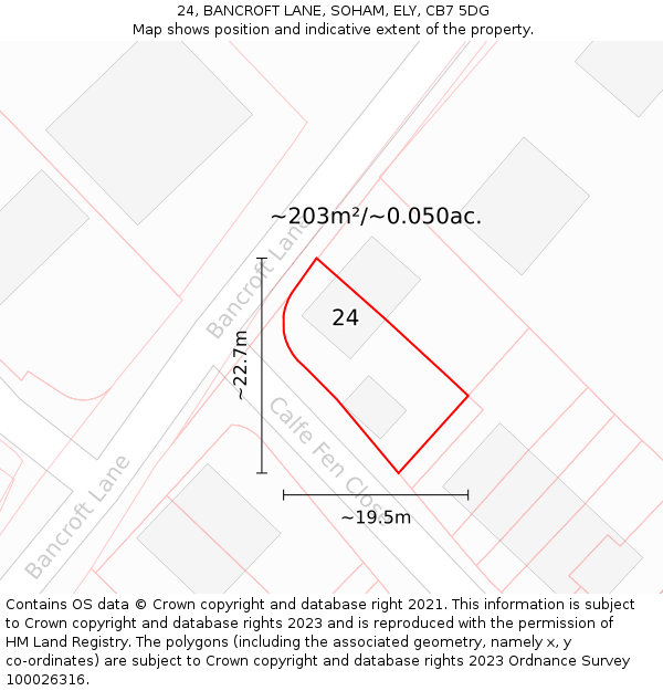 24, BANCROFT LANE, SOHAM, ELY, CB7 5DG: Plot and title map