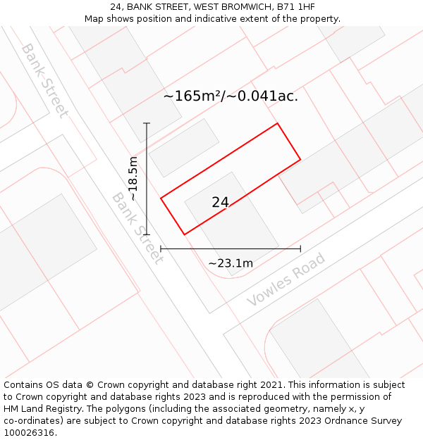 24, BANK STREET, WEST BROMWICH, B71 1HF: Plot and title map