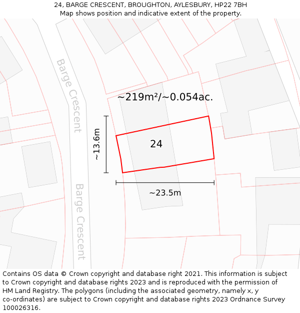 24, BARGE CRESCENT, BROUGHTON, AYLESBURY, HP22 7BH: Plot and title map