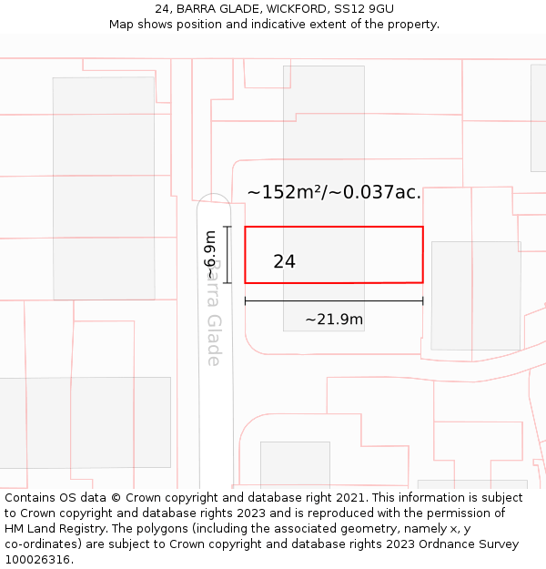 24, BARRA GLADE, WICKFORD, SS12 9GU: Plot and title map