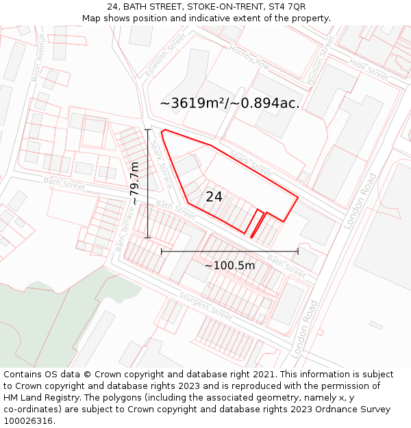 24, BATH STREET, STOKE-ON-TRENT, ST4 7QR: Plot and title map