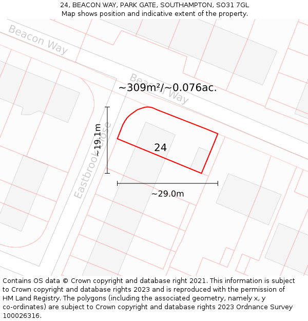 24, BEACON WAY, PARK GATE, SOUTHAMPTON, SO31 7GL: Plot and title map