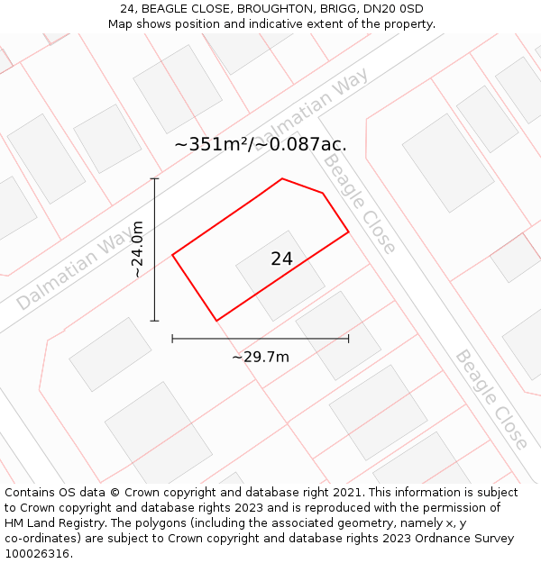 24, BEAGLE CLOSE, BROUGHTON, BRIGG, DN20 0SD: Plot and title map