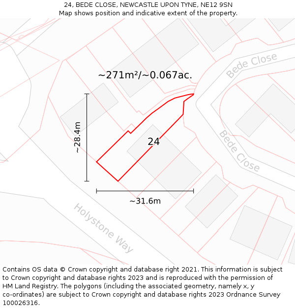 24, BEDE CLOSE, NEWCASTLE UPON TYNE, NE12 9SN: Plot and title map