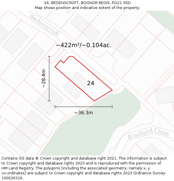 24, BEDENSCROFT, BOGNOR REGIS, PO21 3SD: Plot and title map