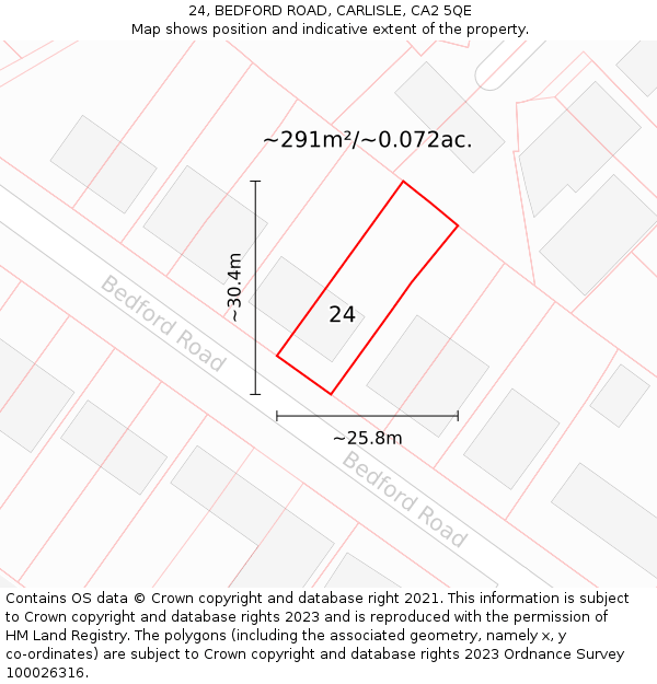 24, BEDFORD ROAD, CARLISLE, CA2 5QE: Plot and title map