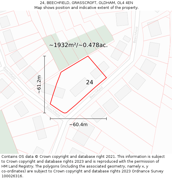 24, BEECHFIELD, GRASSCROFT, OLDHAM, OL4 4EN: Plot and title map