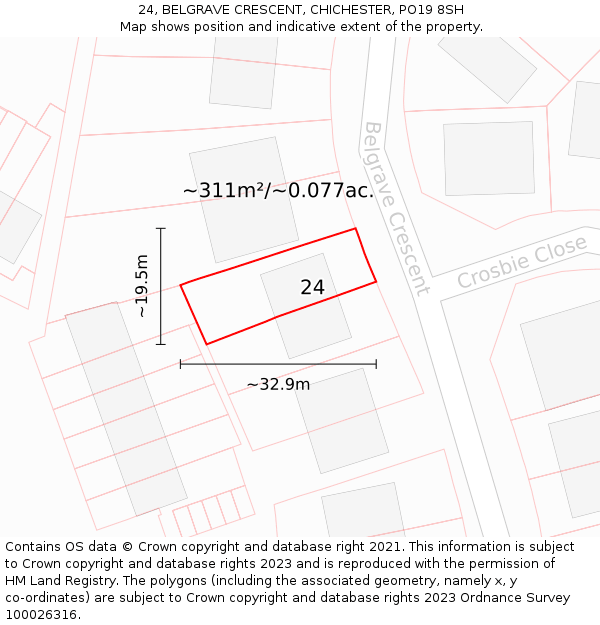 24, BELGRAVE CRESCENT, CHICHESTER, PO19 8SH: Plot and title map