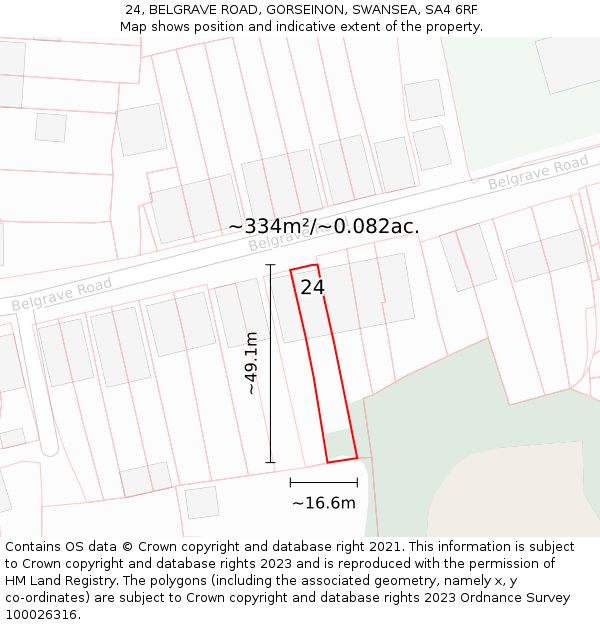 24, BELGRAVE ROAD, GORSEINON, SWANSEA, SA4 6RF: Plot and title map