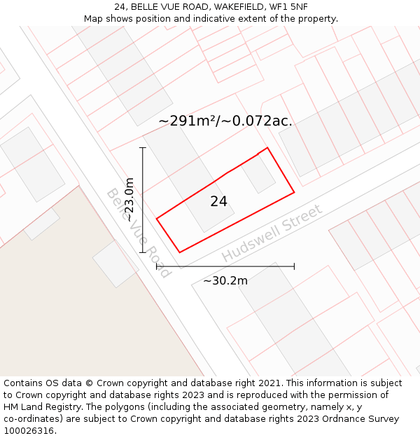 24, BELLE VUE ROAD, WAKEFIELD, WF1 5NF: Plot and title map