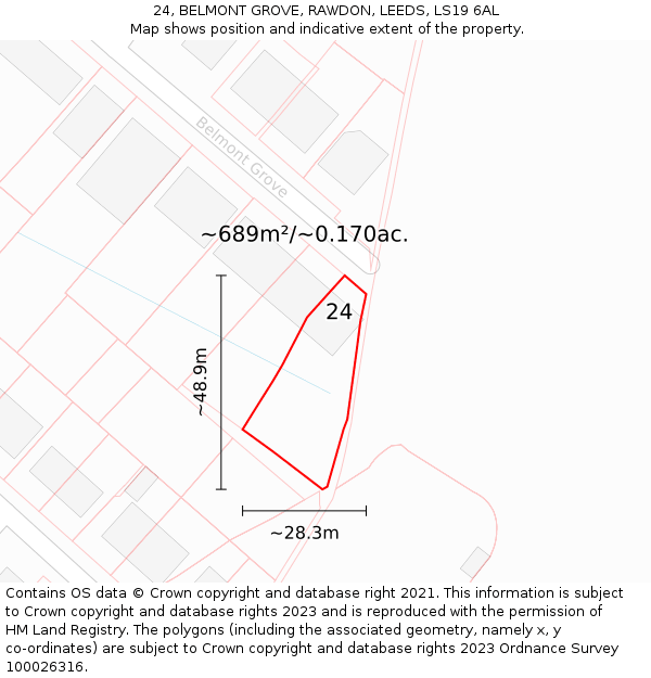 24, BELMONT GROVE, RAWDON, LEEDS, LS19 6AL: Plot and title map