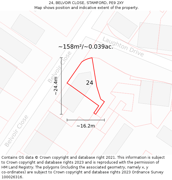 24, BELVOIR CLOSE, STAMFORD, PE9 2XY: Plot and title map