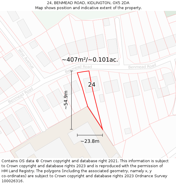 24, BENMEAD ROAD, KIDLINGTON, OX5 2DA: Plot and title map