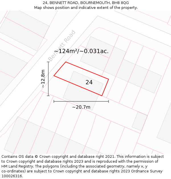 24, BENNETT ROAD, BOURNEMOUTH, BH8 8QG: Plot and title map